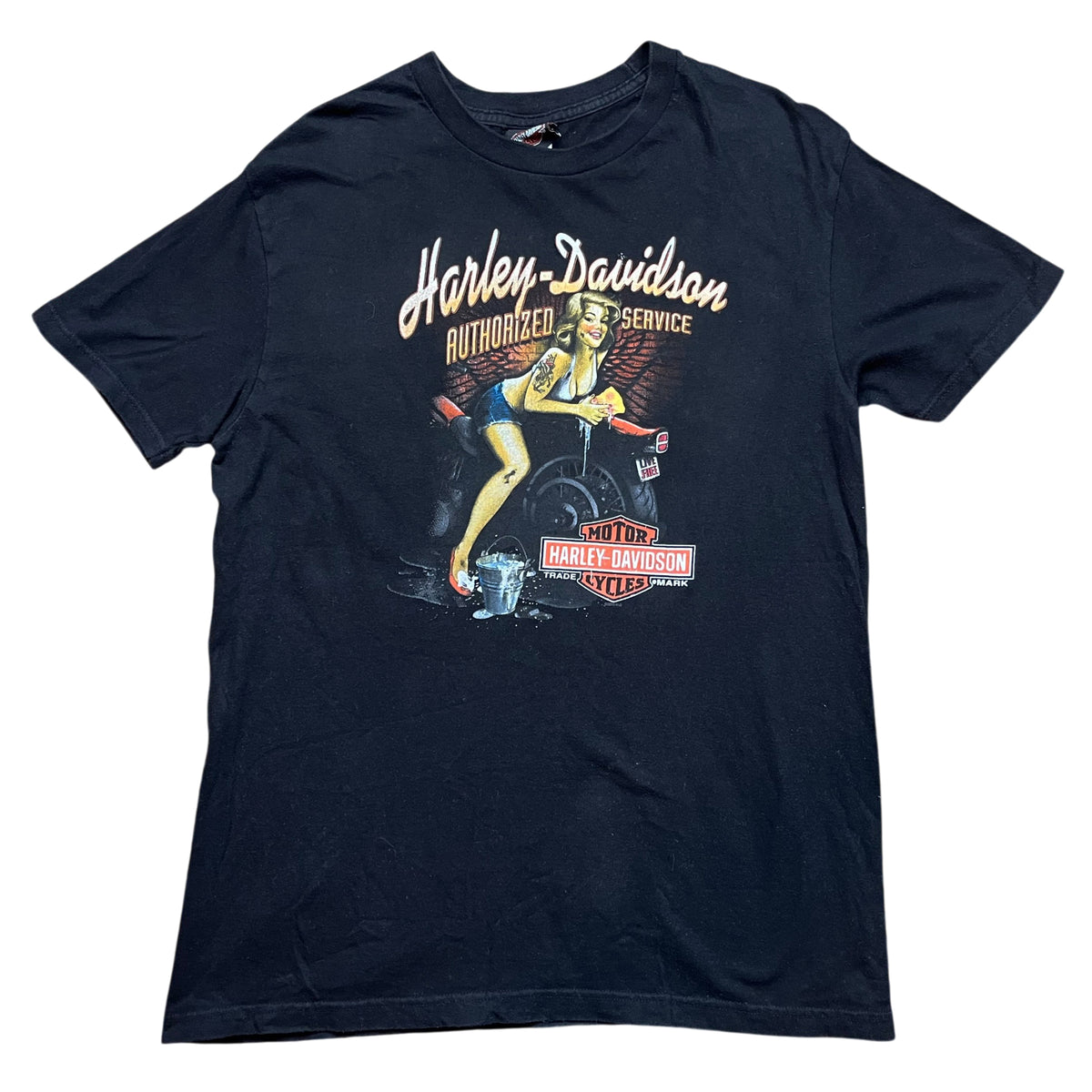 Vintage Harley Davidson Pin Up Graphic T-shirt (L)