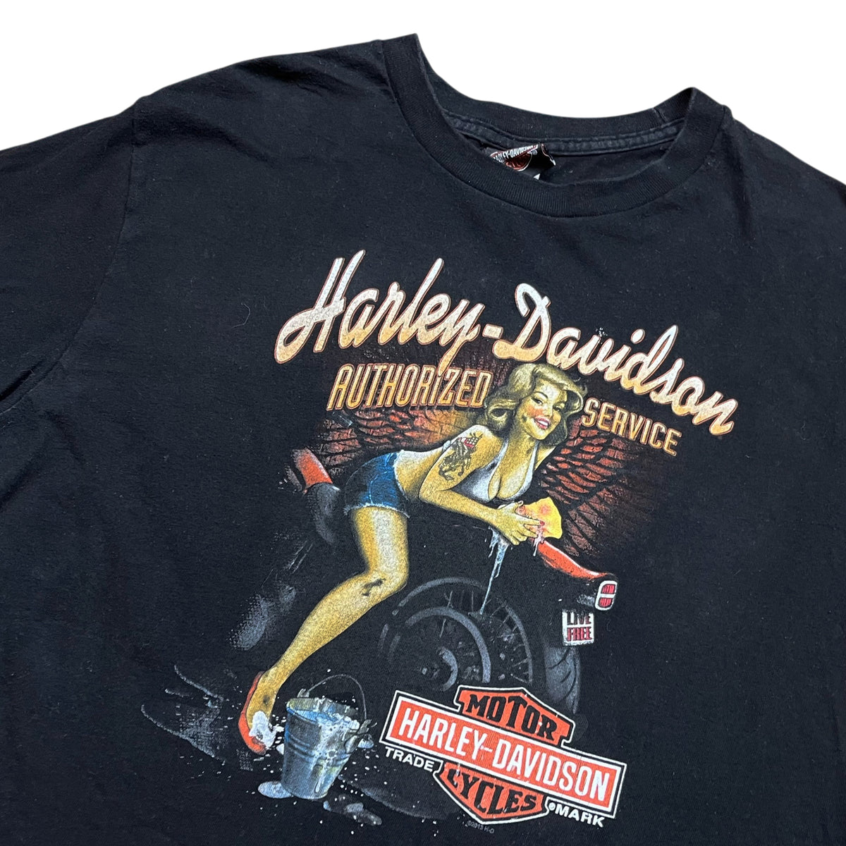 Vintage Harley Davidson Pin Up Graphic T-shirt (L)